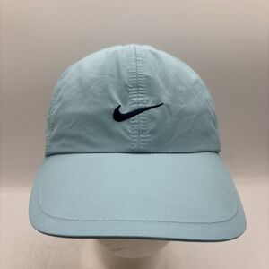 Nike Dri-Fit Featherlight Running Cap Aerobill Light Blue Embroidered Logo Hat